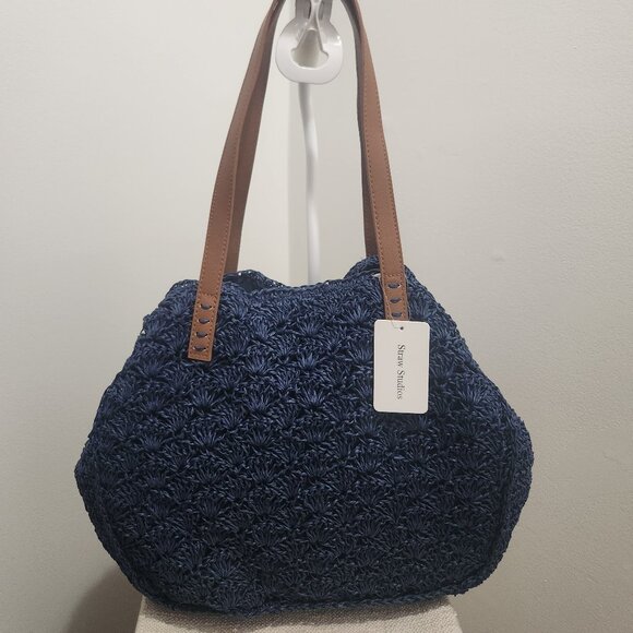 Navy Lined tote - Picture 1 of 8